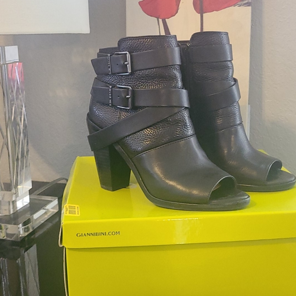 Black leather booties